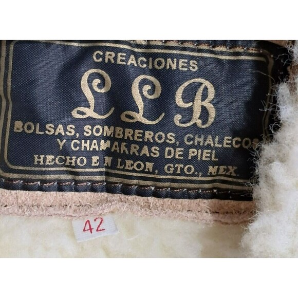 Vintage LLB Tan Cowhide Vest With Sherpa Lining, Size 42, Made in Mexico - Picture 6 of 7